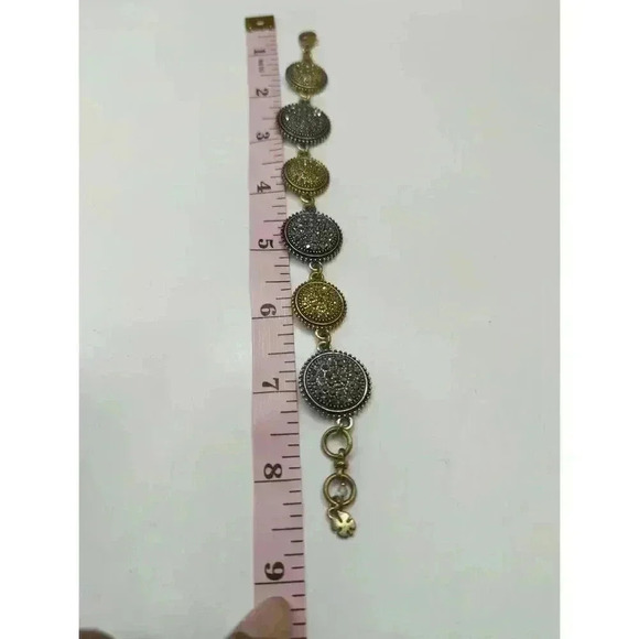 Lucky Brand Reversible Silver Gold Bracelet Round Medallions Antique Finish - Picture 7 of 7